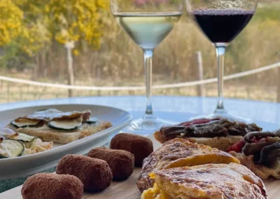 Close up of food and wine tasting