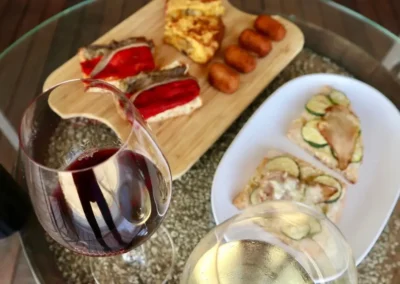 Close up of food and wine tasting